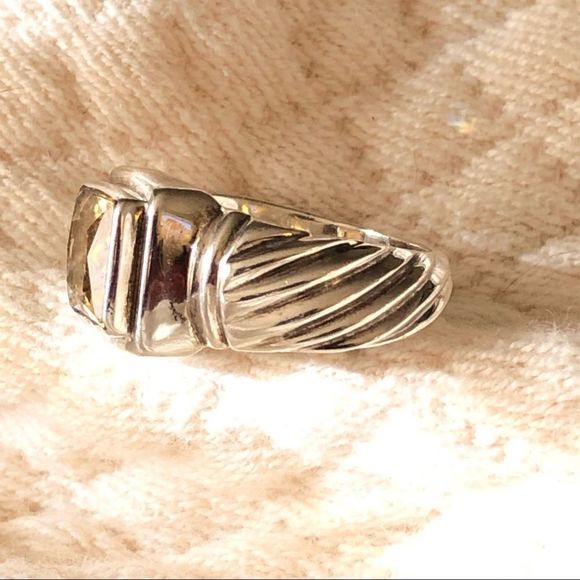 Vintage Sterling Silver Cushion Cut Faceted Citrine Ring - Picture 6 of 13